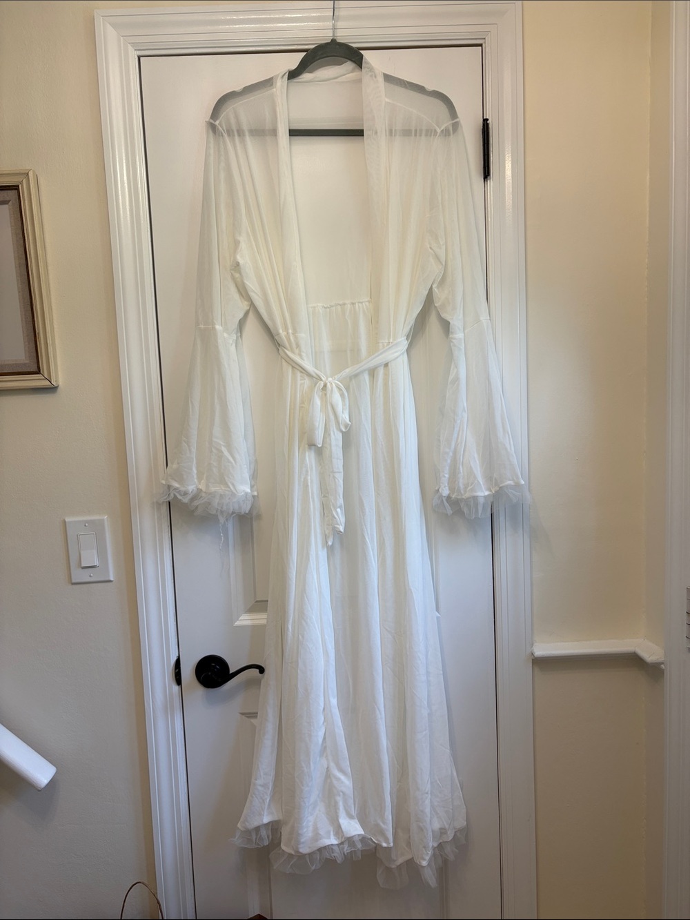 Sheer White Long Robe with Tie-Waist
